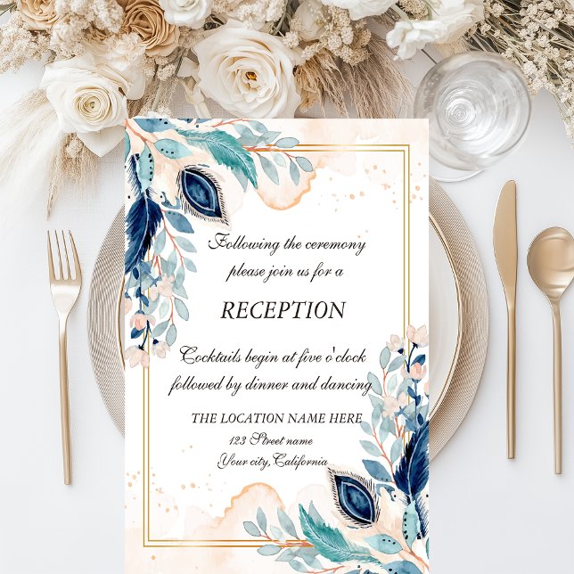 Invitation Réception florale au paon à l'aquarelle (Créateur téléchargé)