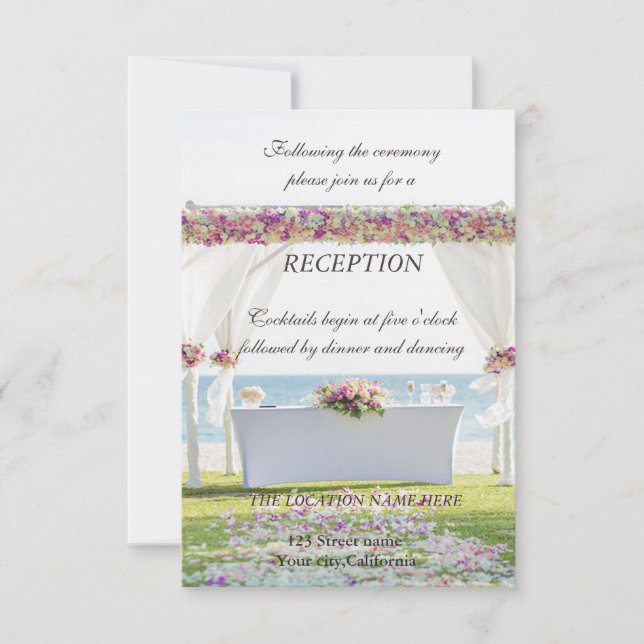 Invitation Réception Florale de Mariage sur la Plage (Devant)