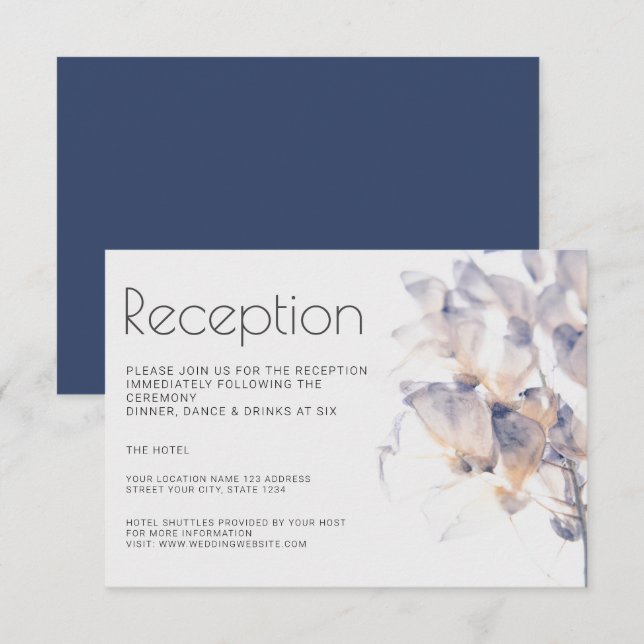 INVITATION RÉCEPTION FLORALE ET ÉLÉGANTE EN PATELE BLANC ET B (Devant / Derrière)