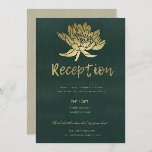 INVITATION RÉCEPTION FLORALE GLAMOREUSE OR SOMBRE VERT LOTUS