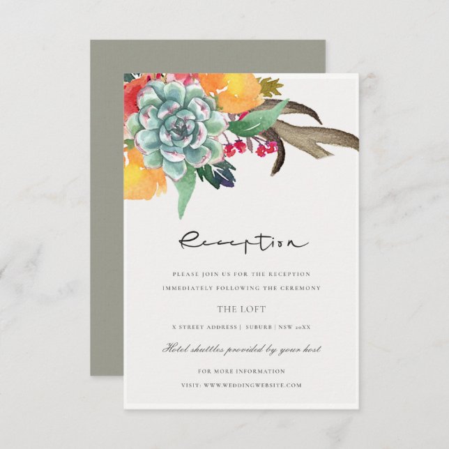 INVITATION RÉCEPTION FLORALE SUCCULTE ANTLER BOHEMIAN ALLURE (Devant / Derrière)