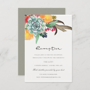 INVITATION RÉCEPTION FLORALE SUCCULTE ANTLER BOHEMIAN ALLURE