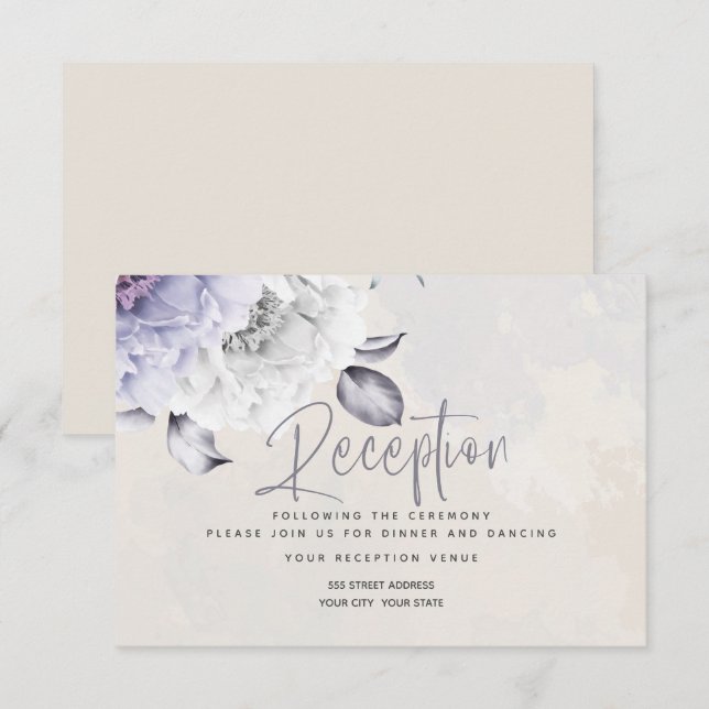 Invitation RÉCEPTION | Flore rustique Lilac et Albâtre Peony (Devant / Derrière)