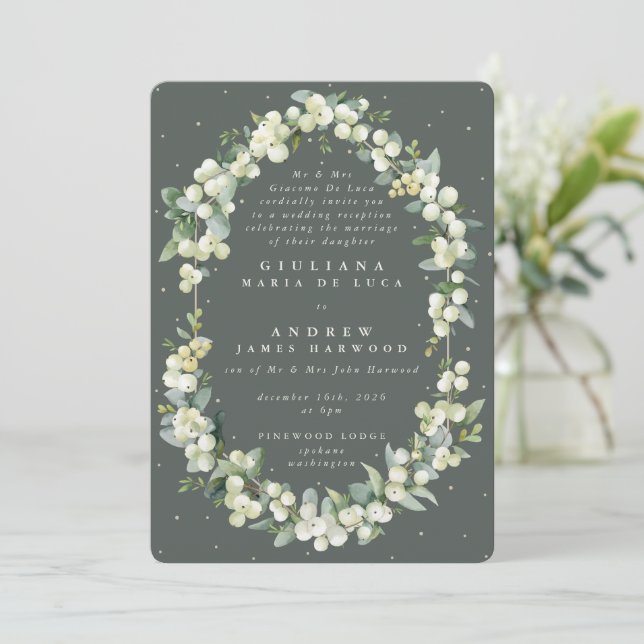 Invitation Réception Formelle Verte Snowberry+Eucalyptus Seul (Debout devant)