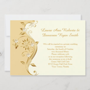 Invitation Réception Gold pâle et Fleurs Or Orné uniquement