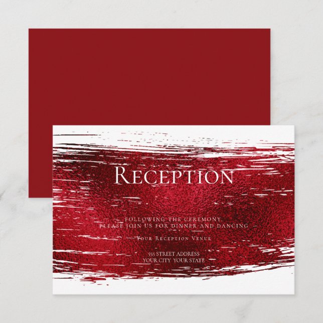 Invitation Réception | Gras Crimson Rouge Brush Stroke (Devant / Derrière)