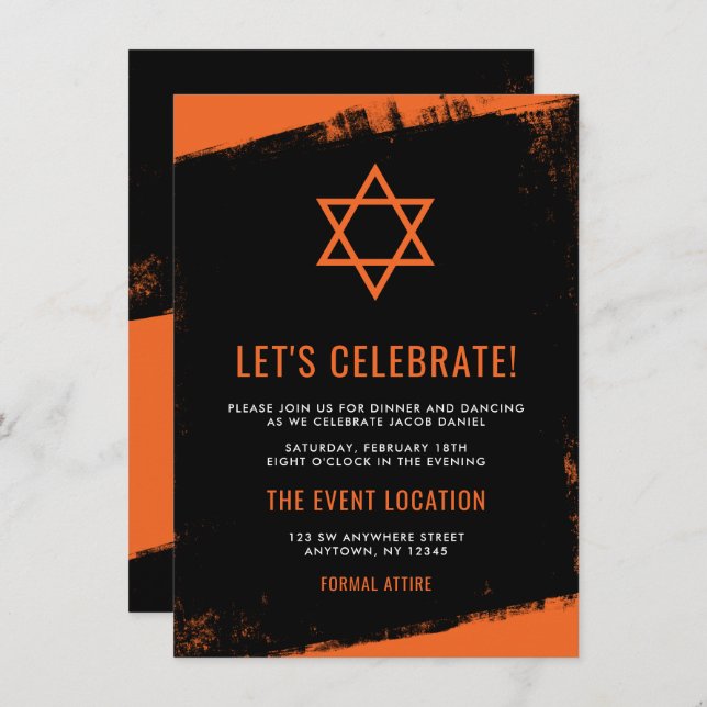 Invitation Réception Grunange Black Bar Mitzvah (Devant / Derrière)