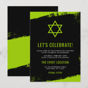 Invitation Réception grunge de Mitzvah de barre de noir de