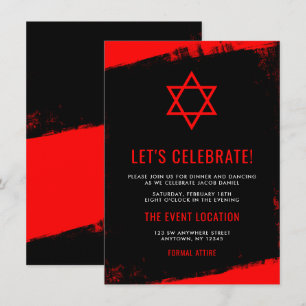 Invitation Réception Grunge Red Black Bar Mitzvah