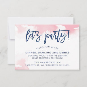 Invitation RÉCEPTION jolie main lettrée marine rose aquarelle