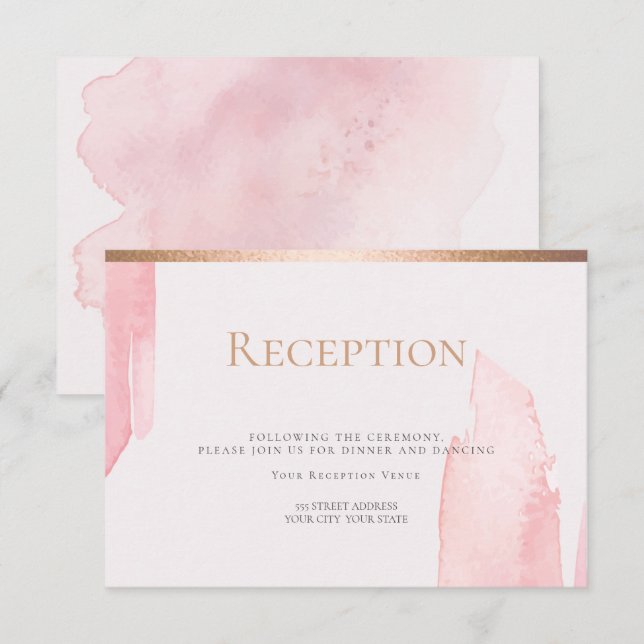 Invitation Réception | Laver de l'aquarelle rose (Devant / Derrière)