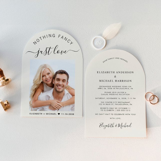 Invitation Réception Mariage à la crème Chic Arch (Celebrate your love story with a chic arch-shaped elopement announcement and reception invitation)