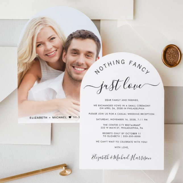 Invitation Réception Mariage Arche Photo Chic (Celebrate your love story with a chic arch-shaped casual wedding reception invitation)