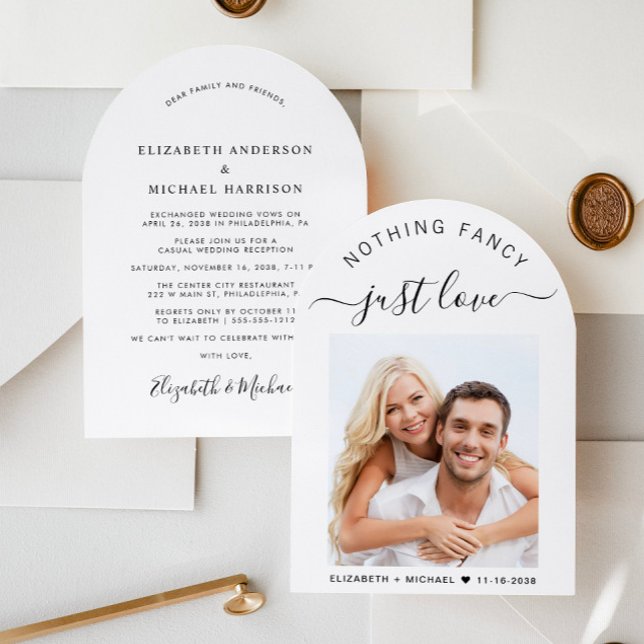 Invitation Réception Mariage Arche Photo Chic (Celebrate your love story with a chic arch-shaped wedding announcement and reception invitation)