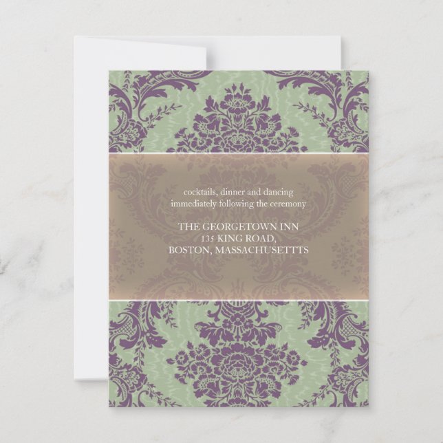 Invitation Réception Mariage damassé Élégante Mint Purple (Devant)