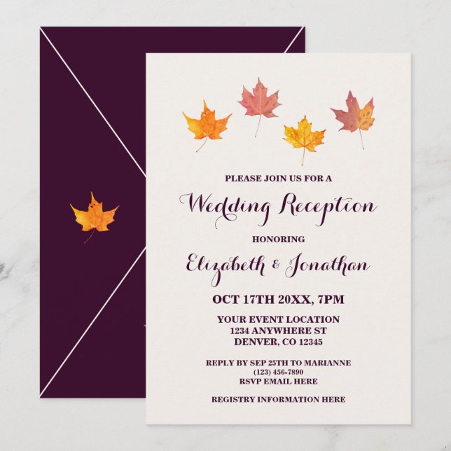 Invitation Réception Mariage de automne Feuille (Devant / Derrière)