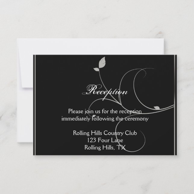 Invitation Réception Mariage de automne Feuille noire et arge (Devant)