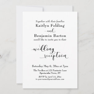Invitation Réception Mariage Joli Script Noir Blanc Simple