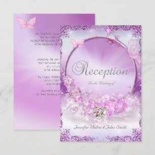Invitation Réception Mariage Rose Lilas Anneaux Papillon