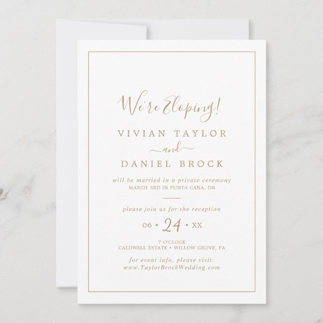 Invitation Réception minimaliste Gold Elopement (Devant)