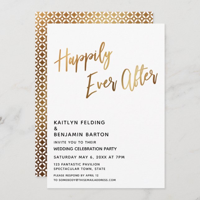 Invitation Réception Moden Happily Ever After Gold (Devant / Derrière)
