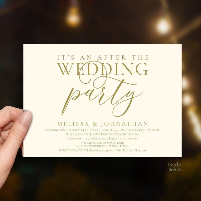 Invitation réception moderne, C'est une fête après le mariage (modern reception, It's an after the wedding Dinner Dancing Party Invitation Card in Yellow Gold )