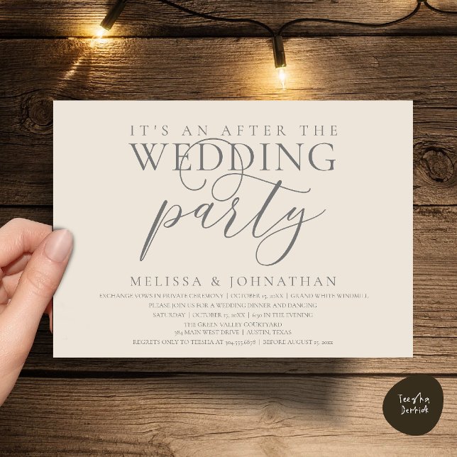 Invitation réception moderne, C'est une fête après le mariage (modern reception, It's an after the wedding Dinner Dancing Party Invitation Card in Grey Cream)
