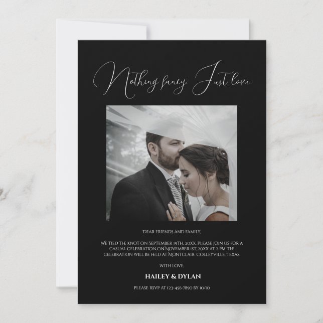 Invitation Réception Moderne Chic Seul Mariage Noir (Devant)