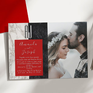 Invitation Réception moderne de mariage rouge et noir