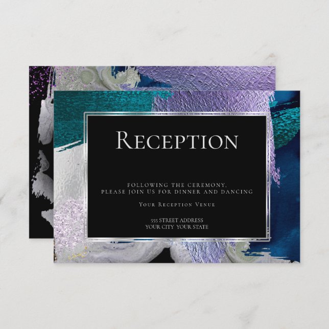 Invitation Réception | Moderne Faux Metallic Turquoise Violet (Devant / Derrière)