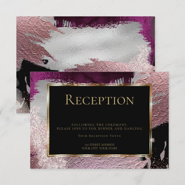 Invitation Réception | Modernes Faux Metallic Berry Strokes (Devant / Derrière)