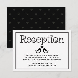 Invitation Réception Noir & Blanc Inséparables Cœurs Mariage