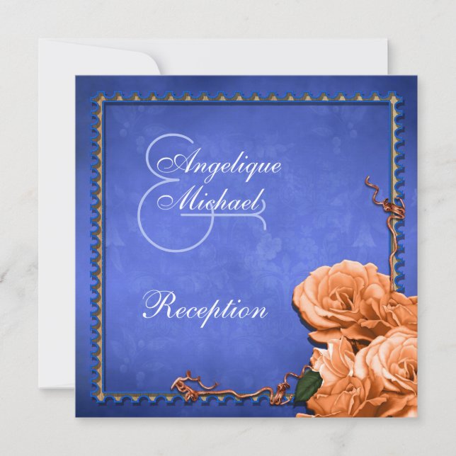 Invitation Réception orange bleue de cru de mariage (Devant)