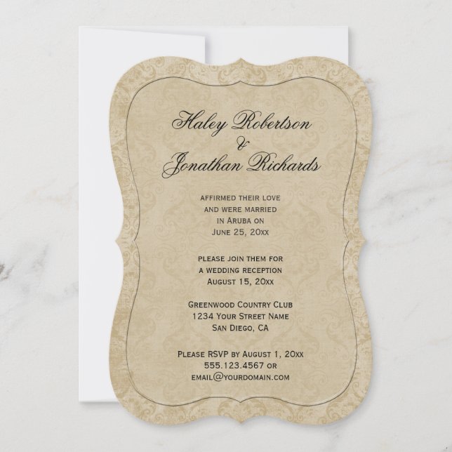 Invitation Réception Palest Gold Tan Damask Seulement (Devant)