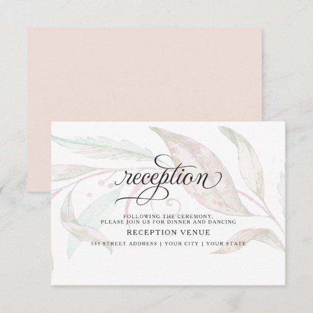 Invitation RÉCEPTION | Pastel Aquarelle Foliing (Devant / Derrière)