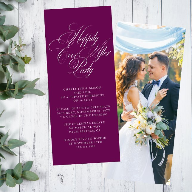 Invitation Réception photo Deep Plum Happily Ever After (Créateur téléchargé)