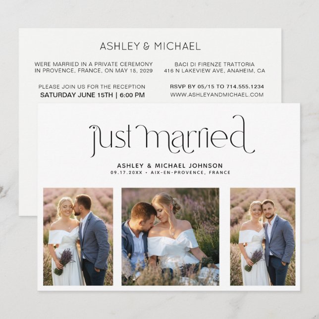 Invitation Réception photo moderne juste marié 4 seulement (Devant / Derrière)