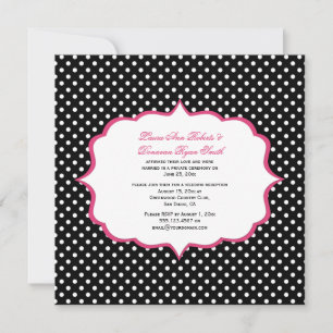 Invitation Réception Pois Noir Blanc Rose Cadre Uniquement