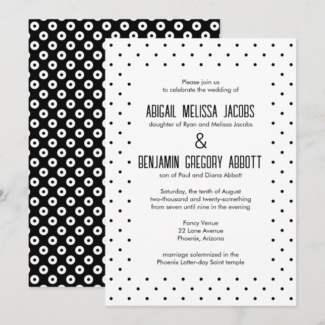 Invitation Réception Polka-Dot Noir & Blanc Sophistiquée (Devant / Derrière)