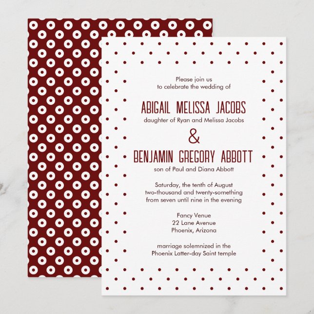 Invitation Réception Polka-Dot Rouge & Blanc Sophistiquée (Devant / Derrière)