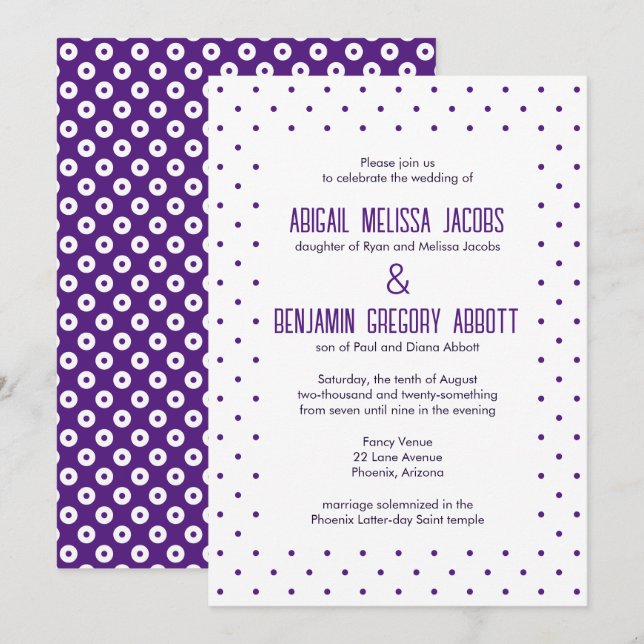 Invitation Réception Polka-Point Purple & Blanc Sophistiquée (Devant / Derrière)