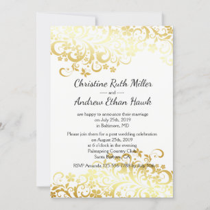 Invitation Réception post-mariage florale florissante dorée