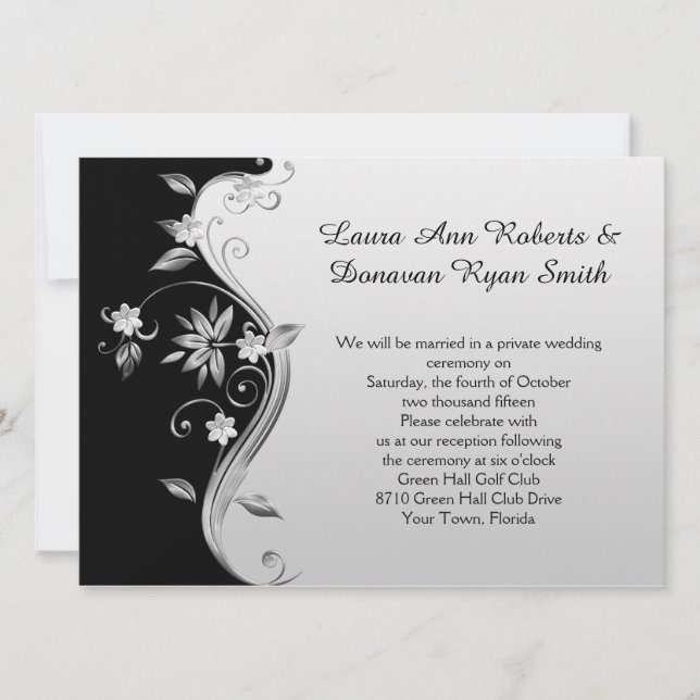 Invitation Réception seulement avec fleurs florales noires et (Devant)