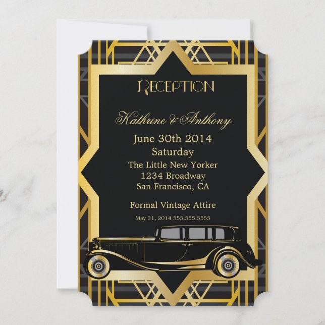 Invitation Réception Style Gatsby Années Folles (Devant)