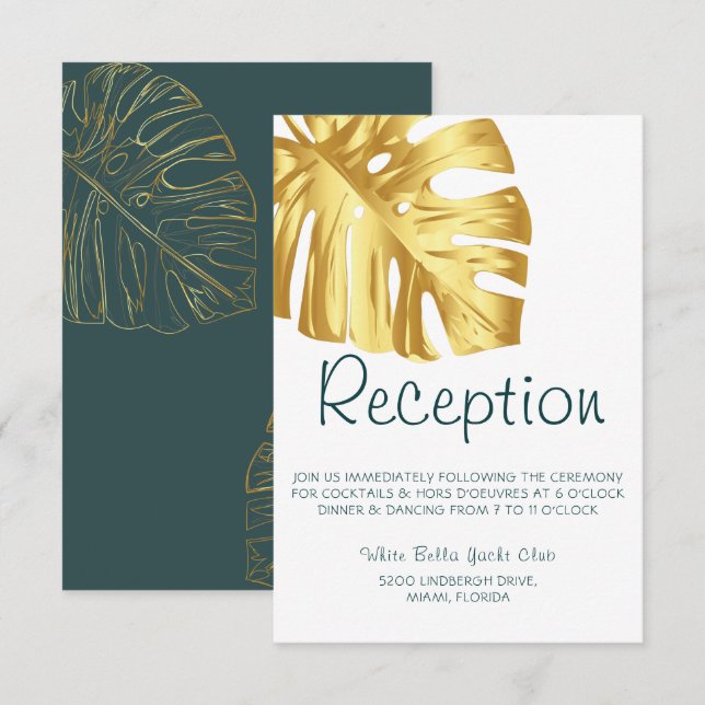 Invitation Réception Tropical Gold Wedding (Devant / Derrière)