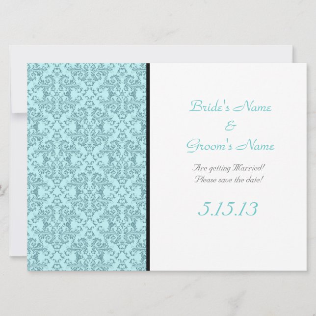 Invitation Réception turquoise Black White Mariage damassé (Devant)