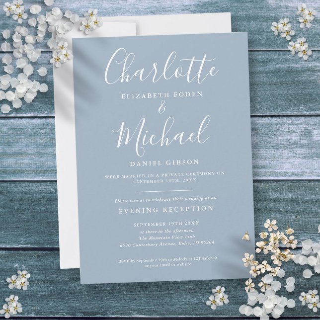Invitation Réception uniquement Dusty Blue Script Mariage (Reception Only Dusty Blue Script Wedding Invitation)