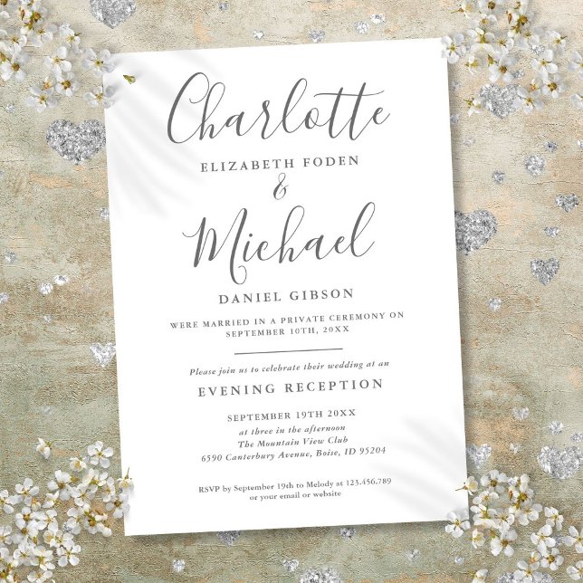 Invitation Réception Uniquement Mariage Gris Et Blanc (Reception Only Gray And White Script Wedding Invitation)