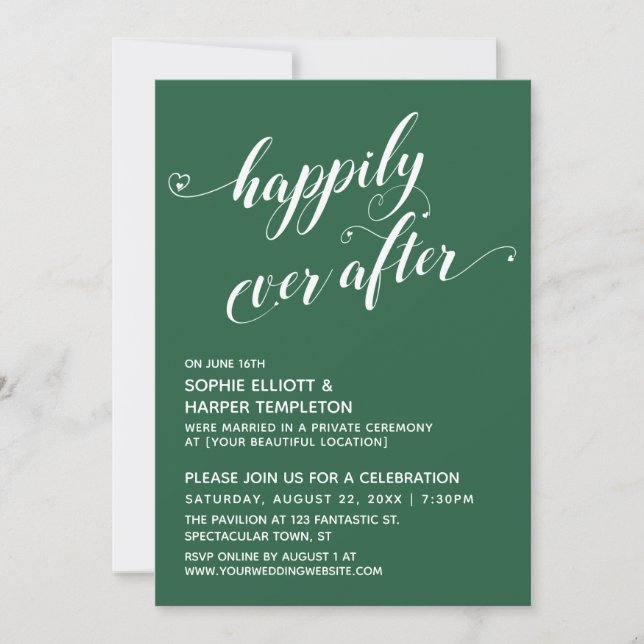 Invitation Réception verte du scénario Cœurs heureux pour tou (Devant)