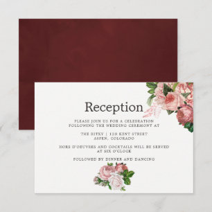 Invitation Réception vintage de mariage floral Blush & Bourgo